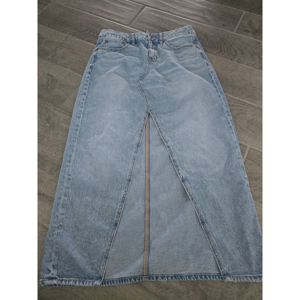 American Eagle Low Rise Denim Maxi Skirt Front Slit Light Wash Blue Size 6